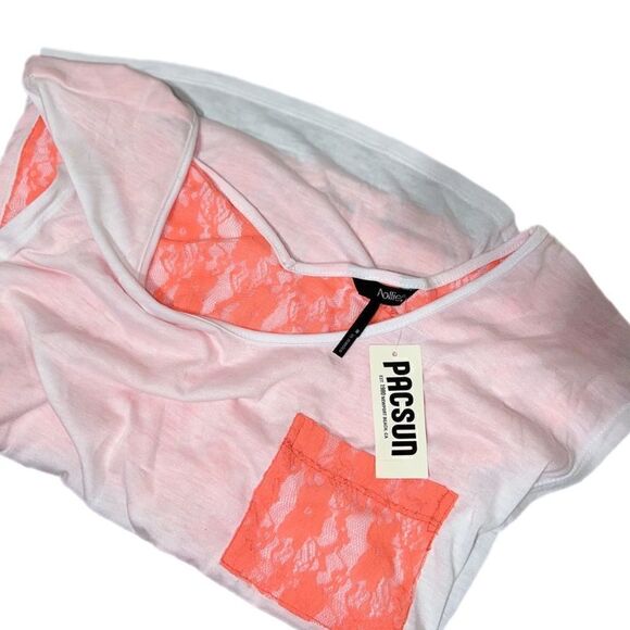 Nollie Lace Contrast Destructed Knit Tee NWT - Picture 8 of 9